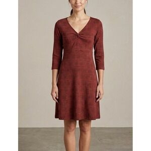 Toad&Co Burgundy Geometric Print A-Line Dress Small 3/4 Sleeve Organic Earthy